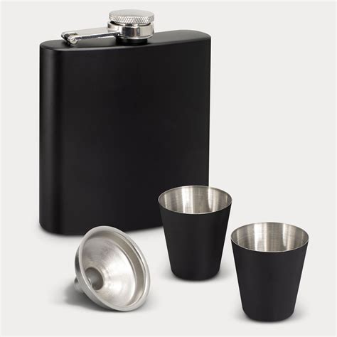 Personalized Stainless Steel Hip Flask Flask Gift Set, Black